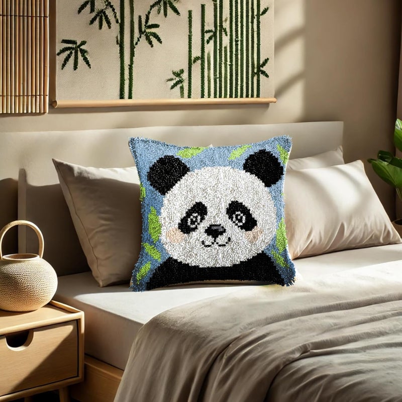 GemJelry Latch Hook Kits for Adults Kids DIY Panda Pillow Cover Beginner Cross Stitch Kits with Preprinted Canvas Crochet Yarn Kits Creative Hand Craft Home Decoration 17'' X 17'' - Image 4